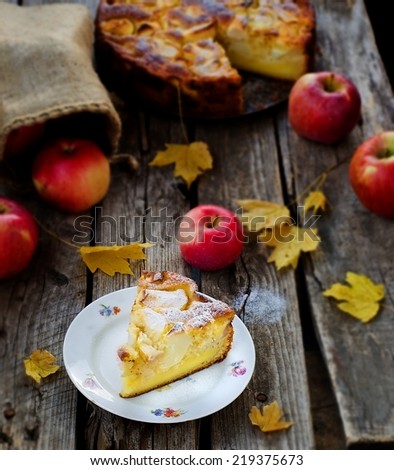 apple sour cream pie in autumn surroundings