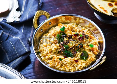 dhal with pumpkin. Indian cuisine selective focus. the image is tinted