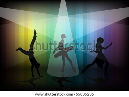 vector silhouette of a happy man dancing,  ballerina and woman dances tango