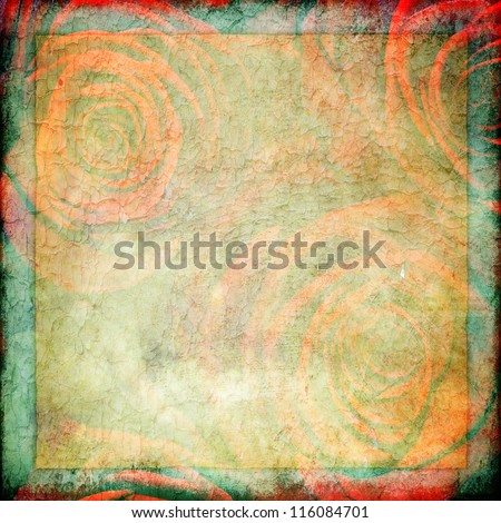 Abstract cracked paint textured background with red roses for the cover design or photo album pages