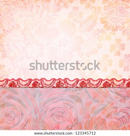 Border of roses and lace. Textured abstract background for the photo book, photo album. Vintage style