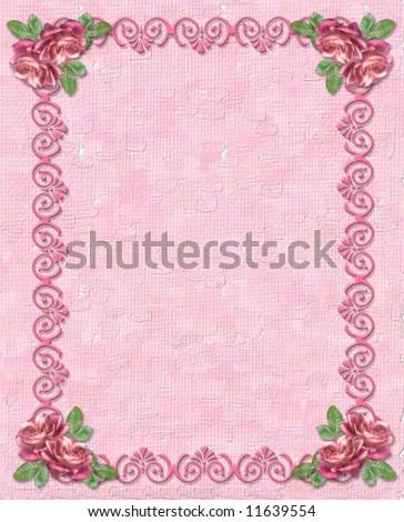 Design element for Valentine or wedding background, stationery, border or frame with duo tone Pink Roses and copy space.