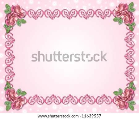 Design element for Valentine or wedding background, stationery, border or frame with duo tone Pink Roses and copy space.