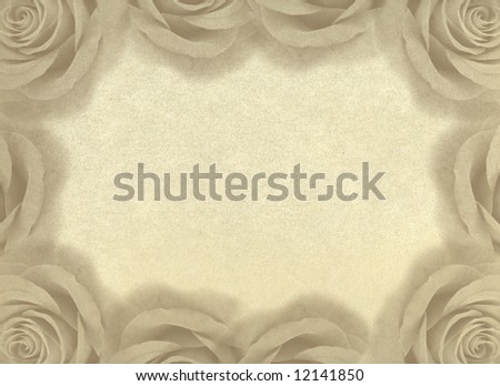 Decorative ornament with roses on an old paper. An element of design for a congratulatory background. Vintage background.