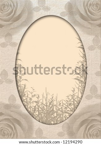 Decorative ornament with roses on an old paper. An element of design for a congratulatory background. Vintage framework