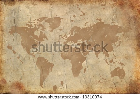 Structure of an old paper with figure of a map of the world