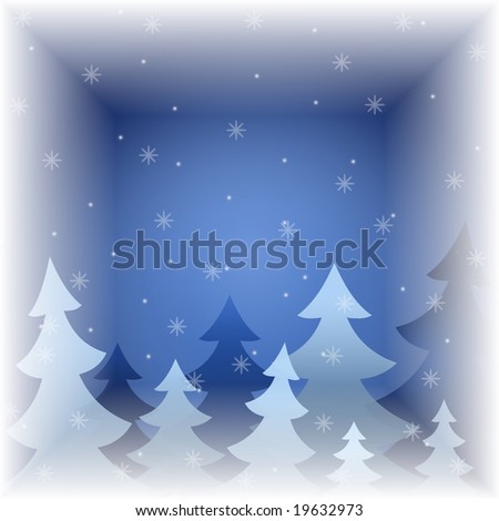 The background showing fur-trees under a snowfall. Blue tones