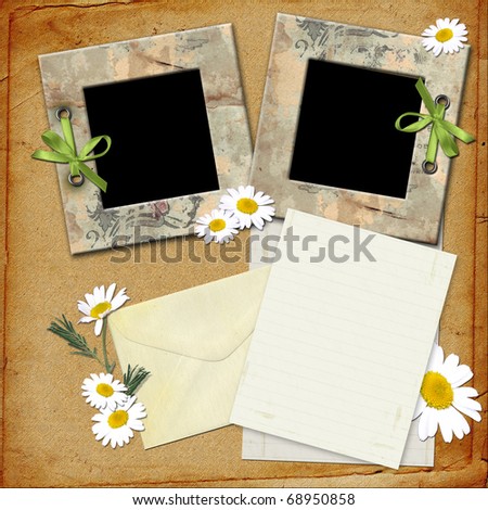 Photo frames and a letter and flowers chamomile. Retro Style
