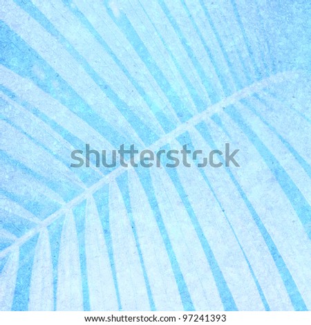 Palm tree leaf. Blue background image for the photo album, photo book with texture of the paper