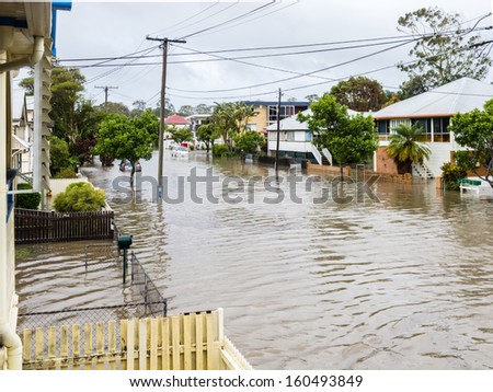 Brisbane, Qld, Australia - January 27: Flood Water Covers A Brisbane Road On 27 January 2013 In Brisbane