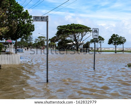 BRISBANE, QLD, AUSTRALIA - January 27: Brisbane street corner under flood waters on 27 January 2013 in Brisbane