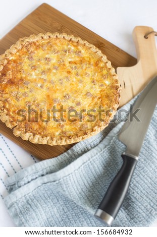 A delicious quiche made of cheese, onions and spam, a popular and common food in Hawaii