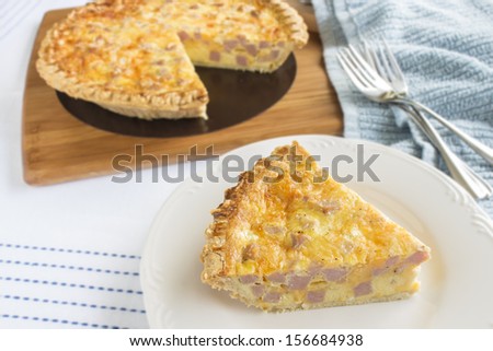 A delicious quiche made of cheese, onions and spam, a popular and common food in Hawaii