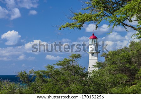 Historic Diamond Head Lighthouse on the south shore of Oahu, Hawaii