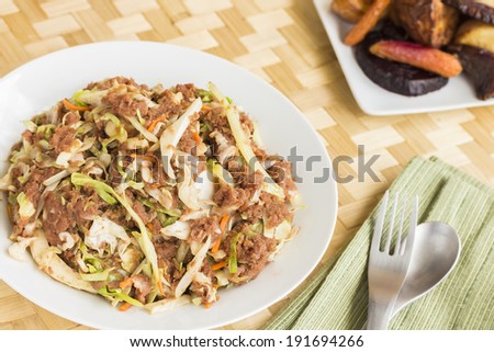 Corned beef and cabbage, a traditional meal in both Ireland and Hawaii