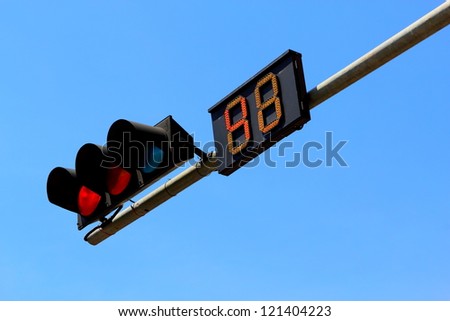 Countdown Traffic Light. Overhead stop light diagonal top left to bottom right.
