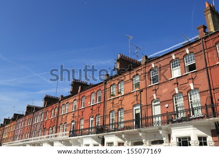 London Terrace. Victorian Terrace houses in central London showing a line of chimneys