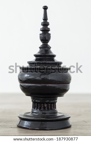 Antique lacquer wares on wooden table