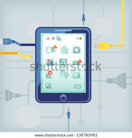 tablet computer on network background tablet computer on network background