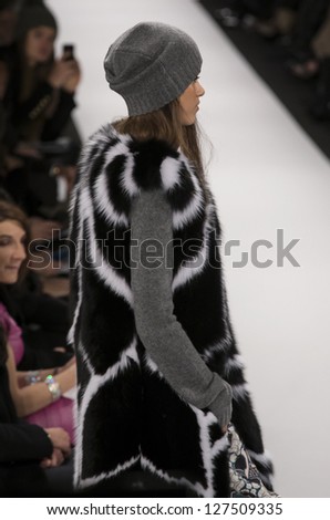 NEW YORK - FEBRUARY 7: A model is walking the runway at the BCBGMAXAZRIA Collection for Fall/Winter 2013 during Mercedes-Benz Fashion Week on February 7, 2013 in New York