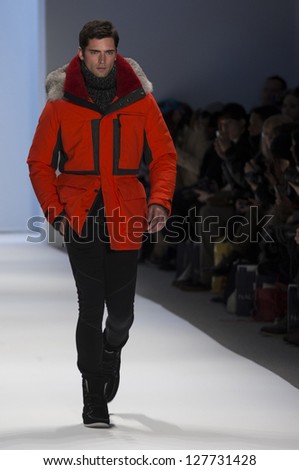 NEW YORK - FEBRUARY 8: A model is walking the runway at the NAUTICA Collection by Chris Cox for Fall/Winter 2013 during Mercedes-Benz Fashion Week on February 8, 2013 in New York