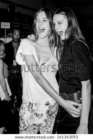 NEW YORK - SEPTEMBER 05: Models pose backstage at the BCBG Max Azria Spring 2014 fashion show during Mercedes-Benz Fashion Week at The Theatre at Lincoln Center on SEPTEMBER 05, 2013 in New York