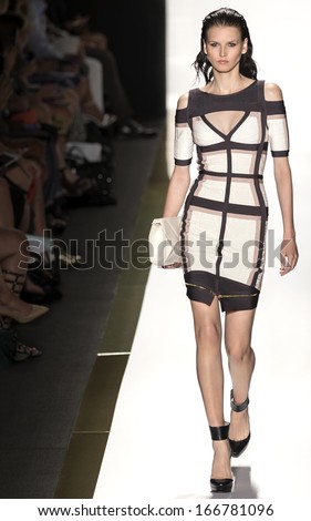 NEW YORK - SEPTEMBER 7: Katlin Aas walks the runway at the Herve Leger By Max Azria Ready to Wear fashion show during Mercedes-Benz Fashion Week Spring Summer 2014 on SEPTEMBER 7, 2013 in New York