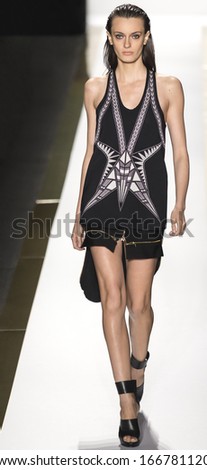 NEW YORK - SEPTEMBER 7: Erjona Ala walks the runway at the Herve Leger By Max Azria Ready to Wear fashion show during Mercedes-Benz Fashion Week Spring Summer 2014 on SEPTEMBER 7, 2013 in New York