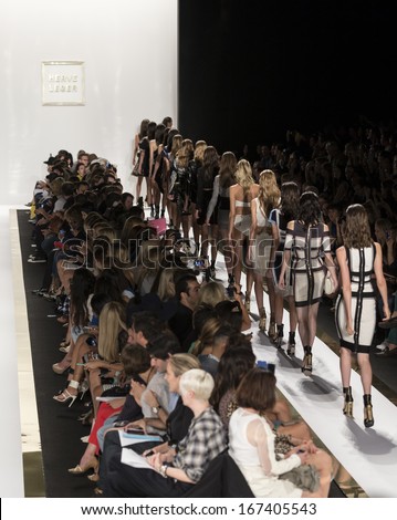 NEW YORK - SEPTEMBER 7: Models walk the runway at the Herve Leger By Max Azria Ready to Wear fashion show during Mercedes-Benz Fashion Week Spring Summer 2014 on SEPTEMBER 7, 2013 in New York