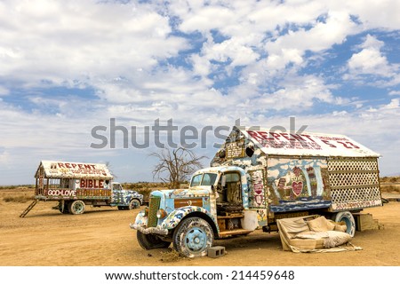 Niland, California - August 11 2014: Salvation Mountain is Leonard\'s tribute to God and his gift to the world with its simple yet powerful message - God Is Love.
