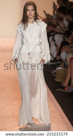 NEW YORK - SEPTEMBER 04 2014: A model is walking the runway at BCBGMAXAZRIA Spring 2015 Ready-to-Wear Show during Mercedes-Benz Fashion Week at Lincoln Center