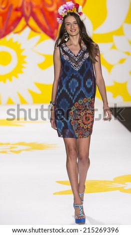 NEW YORK - SEPTEMBER 04 2014: A model walks the runway at Desigual Spring 2015 Ready-to-Wear Show during Mercedes-Benz Fashion Week at Lincoln Center