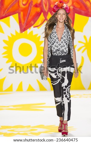 NEW YORK - SEPTEMBER 04 2014: Iryna Lysogor walks the runway at Desigual Spring 2015 Ready-to-Wear Show during Mercedes-Benz Fashion Week at Lincoln Center