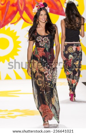 NEW YORK - SEPTEMBER 04 2014: Adriana Lima walks the runway at Desigual Spring 2015 Ready-to-Wear Show during Mercedes-Benz Fashion Week at Lincoln Center