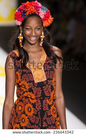 NEW YORK - SEPTEMBER 04 2014: Shena Moulton walks the runway at Desigual Spring 2015 Ready-to-Wear Show during Mercedes-Benz Fashion Week at Lincoln Center