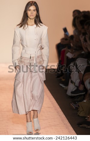 NEW YORK - SEPTEMBER 04 2014: Brittany Bergmeister is walking the runway at BCBGMAXAZRIA Spring 2015 Ready-to-Wear Show during Mercedes-Benz Fashion Week at Lincoln Center