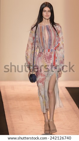 NEW YORK - SEPTEMBER 04 2014: Kamila Hansen is walking the runway at BCBGMAXAZRIA Spring 2015 Ready-to-Wear Show during Mercedes-Benz Fashion Week at Lincoln Center