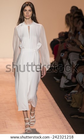 NEW YORK - SEPTEMBER 04 2014: Ronja Furrer is walking the runway at BCBGMAXAZRIA Spring 2015 Ready-to-Wear Show during Mercedes-Benz Fashion Week at Lincoln Center