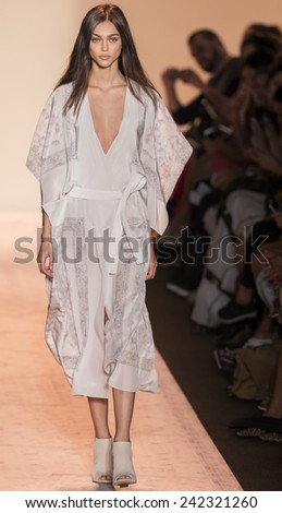 NEW YORK - SEPTEMBER 04 2014: Zhenya Katava is walking the runway at BCBGMAXAZRIA Spring 2015 Ready-to-Wear Show during Mercedes-Benz Fashion Week at Lincoln Center