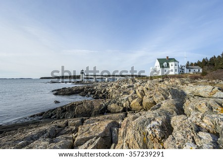 A view of Marshall Point Light and the keeper's house in Port Clyde, Maine, USA