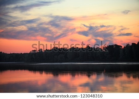 very beautiful and colorful sunrise over the river