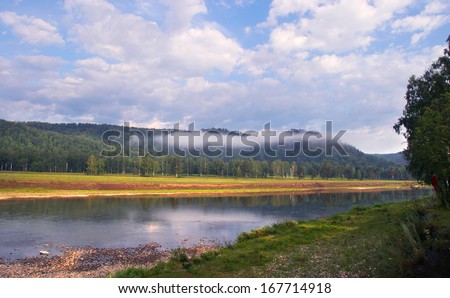 summer landscape White River in the Southern Urals on a cloudy day