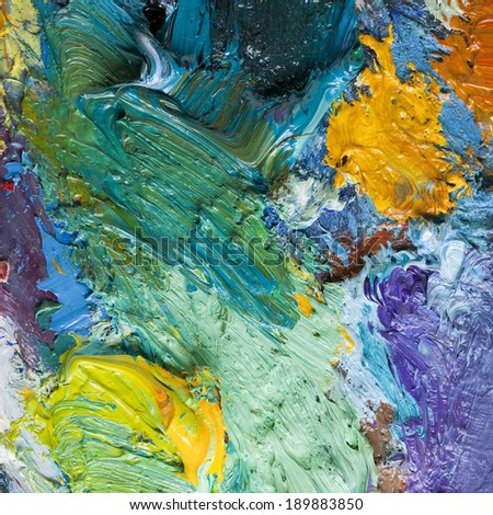 macro texture of colorful oil paints on an artist's palette