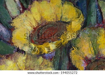 macro oil painting sunflowers  texture oil paints studio