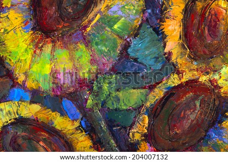 macro oil painting sunflowers  texture oil paints studio