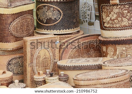 macro several tueskov birch bark for storage of bulk products at the fair of folk crafts