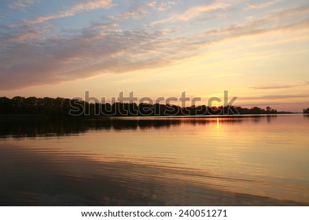 landscape picturesque sunset over the river quiet autumn evening