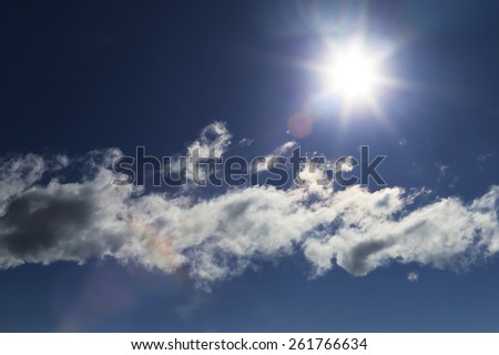 close-up of the solar disk and cloud against a blue sky on a sunny day