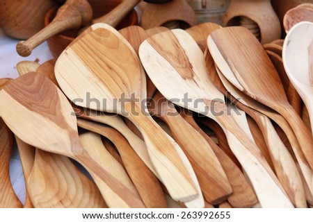 macro handmade wooden utensils - spoons, forks, spatulas