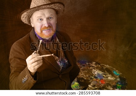 close-up portrait of the adult artist with red beard and mustache in the style of Vincent van Gogh studio on dark background instagram filter